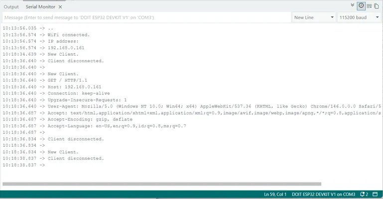 Gambar serial monitor saat terhubung